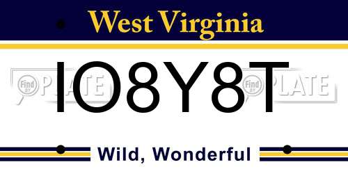 IO8Y8T West Virginia License Plate