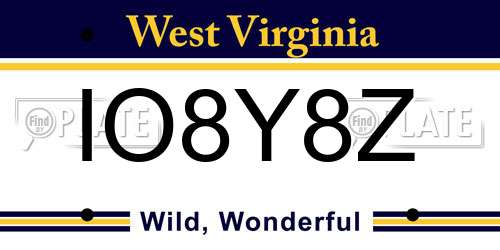 IO8Y8Z West Virginia License Plate