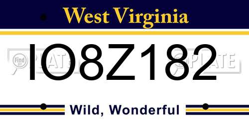 IO8Z182 West Virginia License Plate