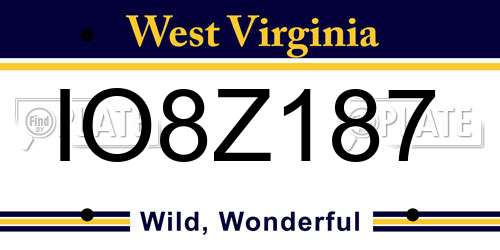 IO8Z187 West Virginia License Plate