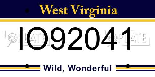 IO92041 West Virginia License Plate