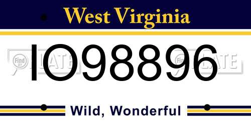 IO98896 West Virginia License Plate