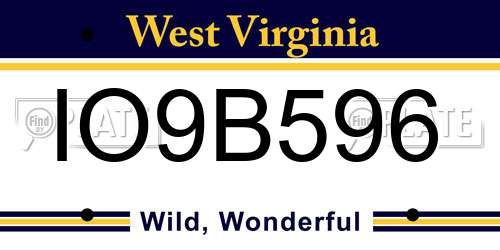 IO9B596 West Virginia License Plate
