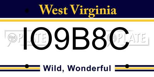 IO9B8C West Virginia License Plate