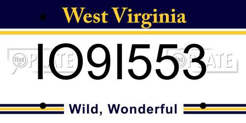 IO9I553 West Virginia License Plate