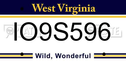 IO9S596 West Virginia License Plate