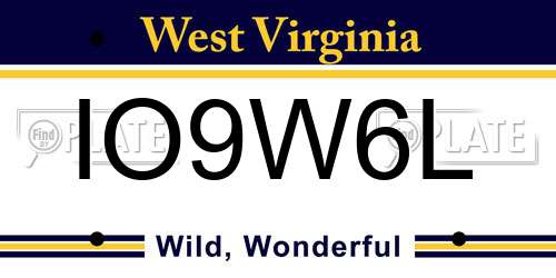 IO9W6L West Virginia License Plate