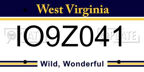 IO9Z041 West Virginia License Plate