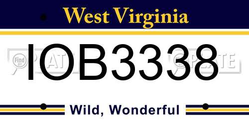 IOB3338 West Virginia License Plate