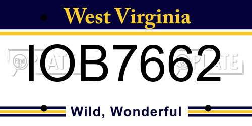 IOB7662 West Virginia License Plate