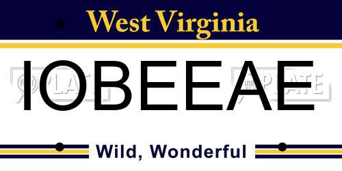 IOBEEAE West Virginia License Plate