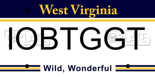 IOBTGGT West Virginia License Plate