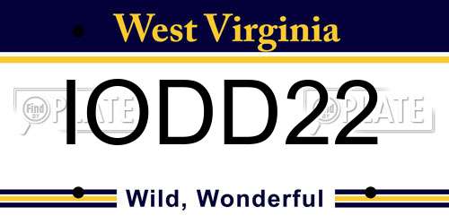 IODD22 West Virginia License Plate