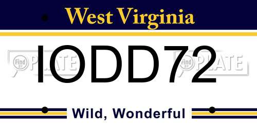 IODD72 West Virginia License Plate