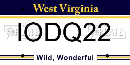 IODQ22 West Virginia License Plate