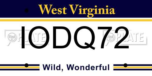 IODQ72 West Virginia License Plate