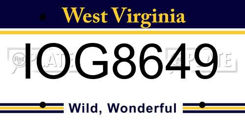 IOG8649 West Virginia License Plate