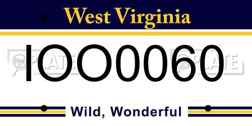 IOO0060 West Virginia License Plate