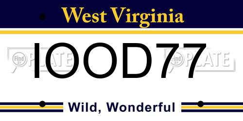 IOOD77 West Virginia License Plate