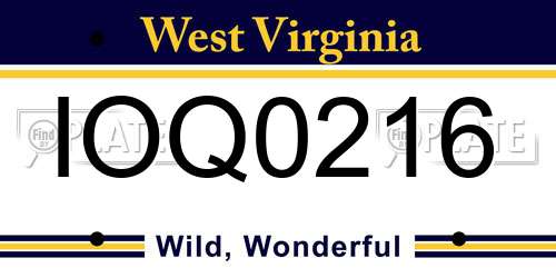IOQ0216 West Virginia License Plate