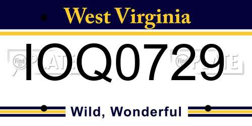 IOQ0729 West Virginia License Plate