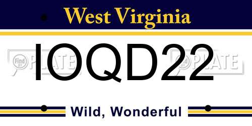 IOQD22 West Virginia License Plate