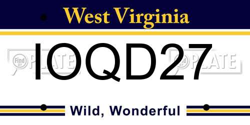 IOQD27 West Virginia License Plate