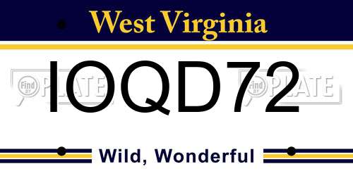 IOQD72 West Virginia License Plate