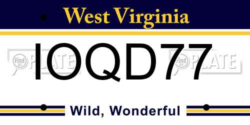 IOQD77 West Virginia License Plate