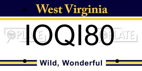 IOQI80 West Virginia License Plate