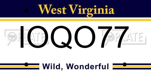 IOQO77 West Virginia License Plate