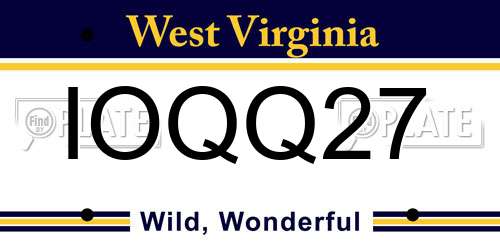 IOQQ27 West Virginia License Plate