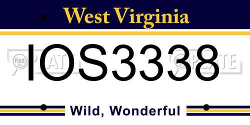IOS3338 West Virginia License Plate