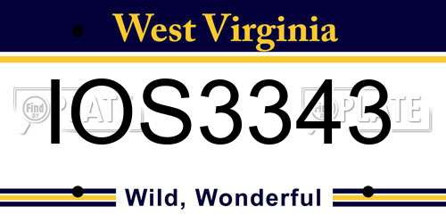 IOS3343 West Virginia License Plate
