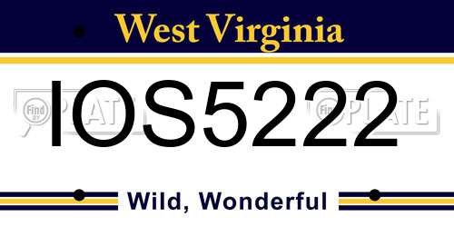 IOS5222 West Virginia License Plate