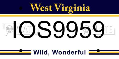 IOS9959 West Virginia License Plate