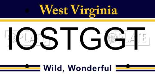 IOSTGGT West Virginia License Plate