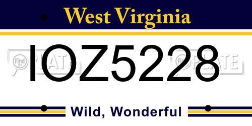 IOZ5228 West Virginia License Plate