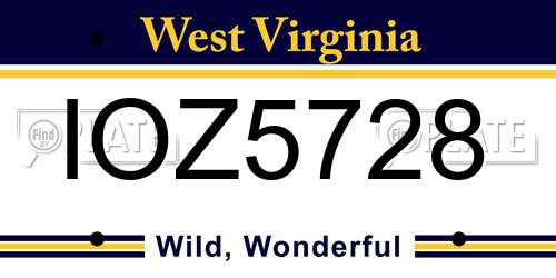 IOZ5728 West Virginia License Plate