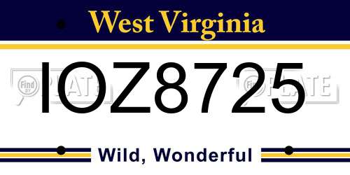 IOZ8725 West Virginia License Plate