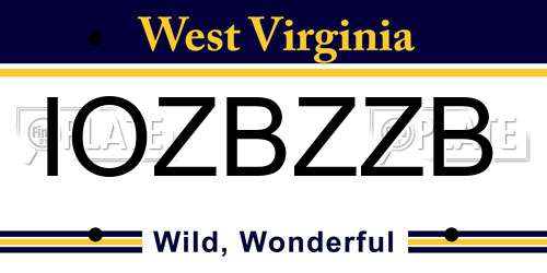 IOZBZZB West Virginia License Plate