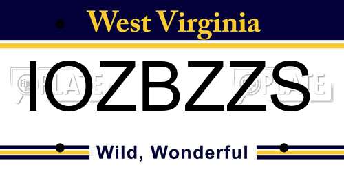 IOZBZZS West Virginia License Plate