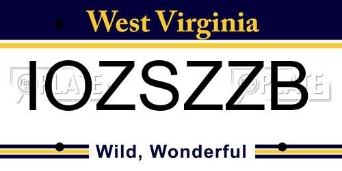 IOZSZZB West Virginia License Plate