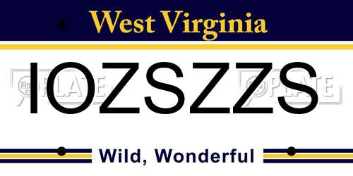IOZSZZS West Virginia License Plate