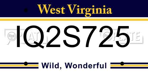 IQ2S725 West Virginia License Plate