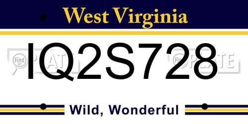 IQ2S728 West Virginia License Plate