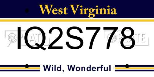 IQ2S778 West Virginia License Plate