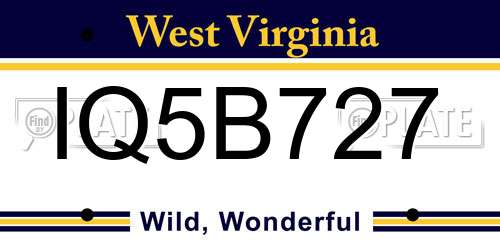 IQ5B727 West Virginia License Plate