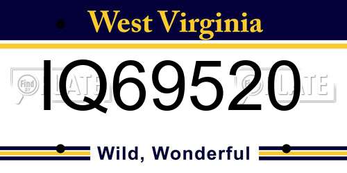 IQ69520 West Virginia License Plate