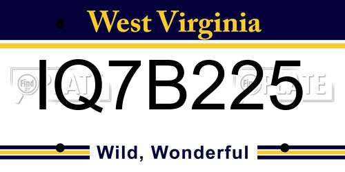 IQ7B225 West Virginia License Plate